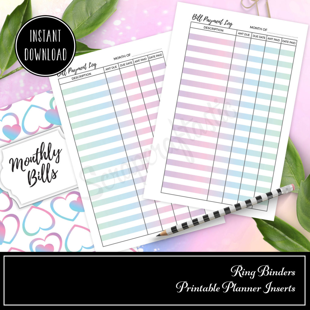 Calendars & Planners Printable Planner Insert Printable Undated Bill ...