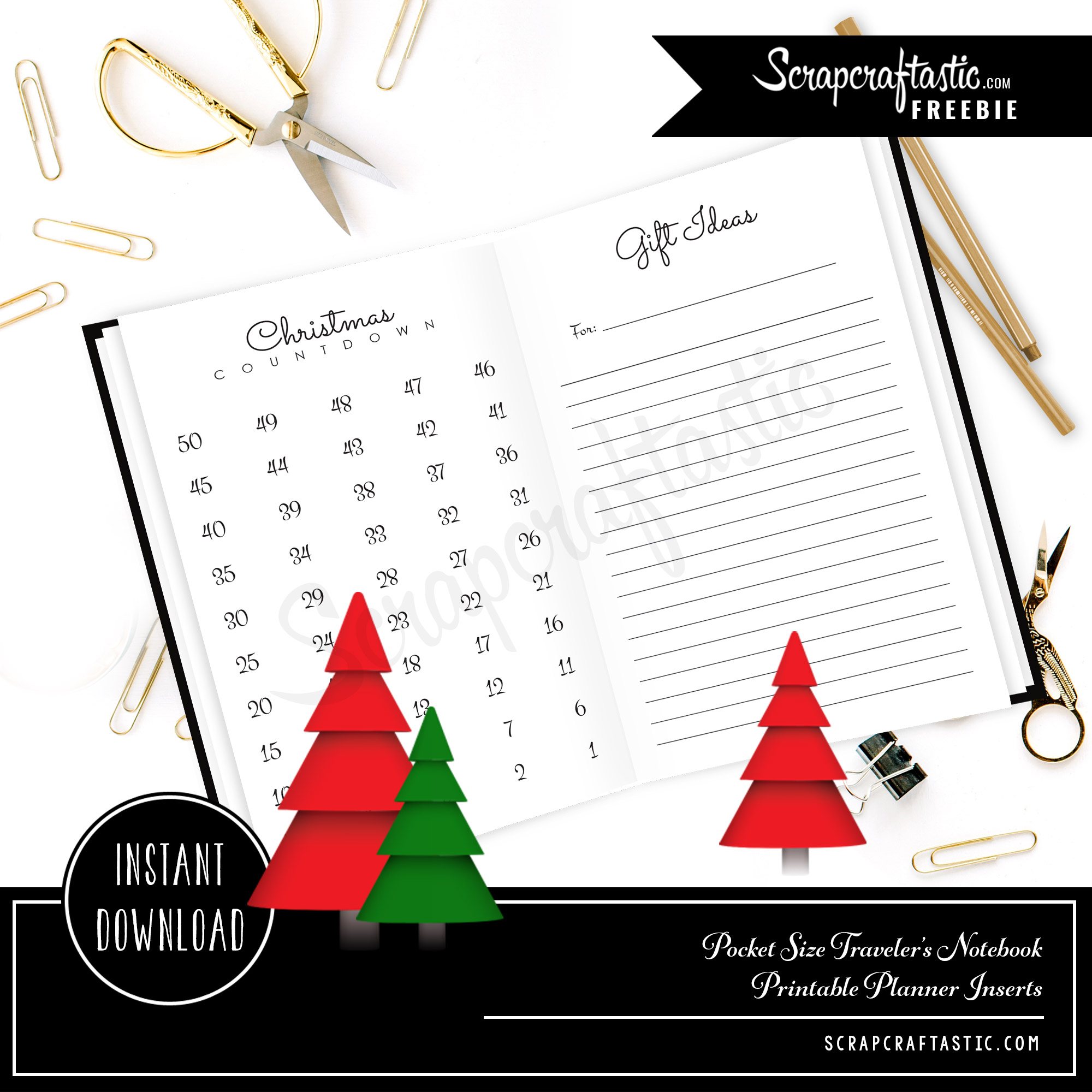 Pocket Traveler's Notebook Christmas Countdown and Gift Ideas Printable Insert