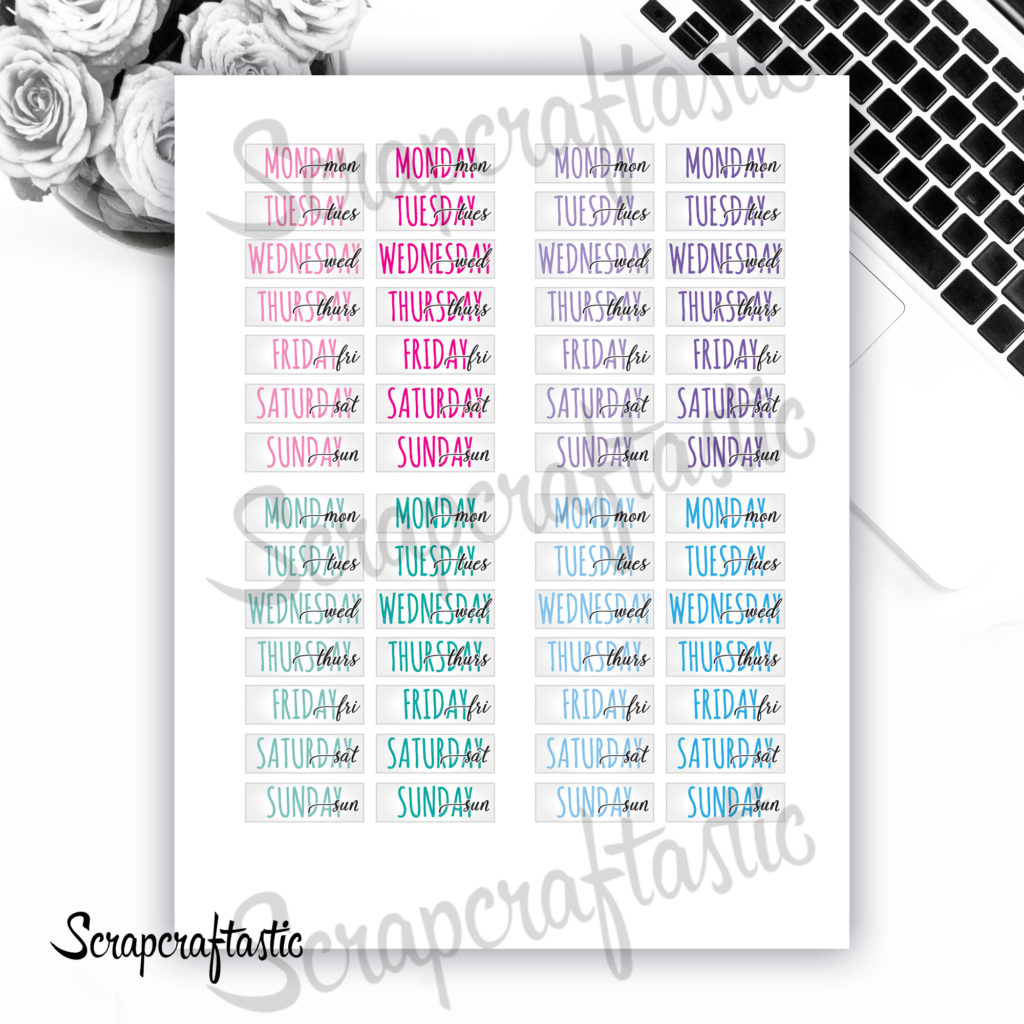 Weekday Date Covers Printable Planner Stickers