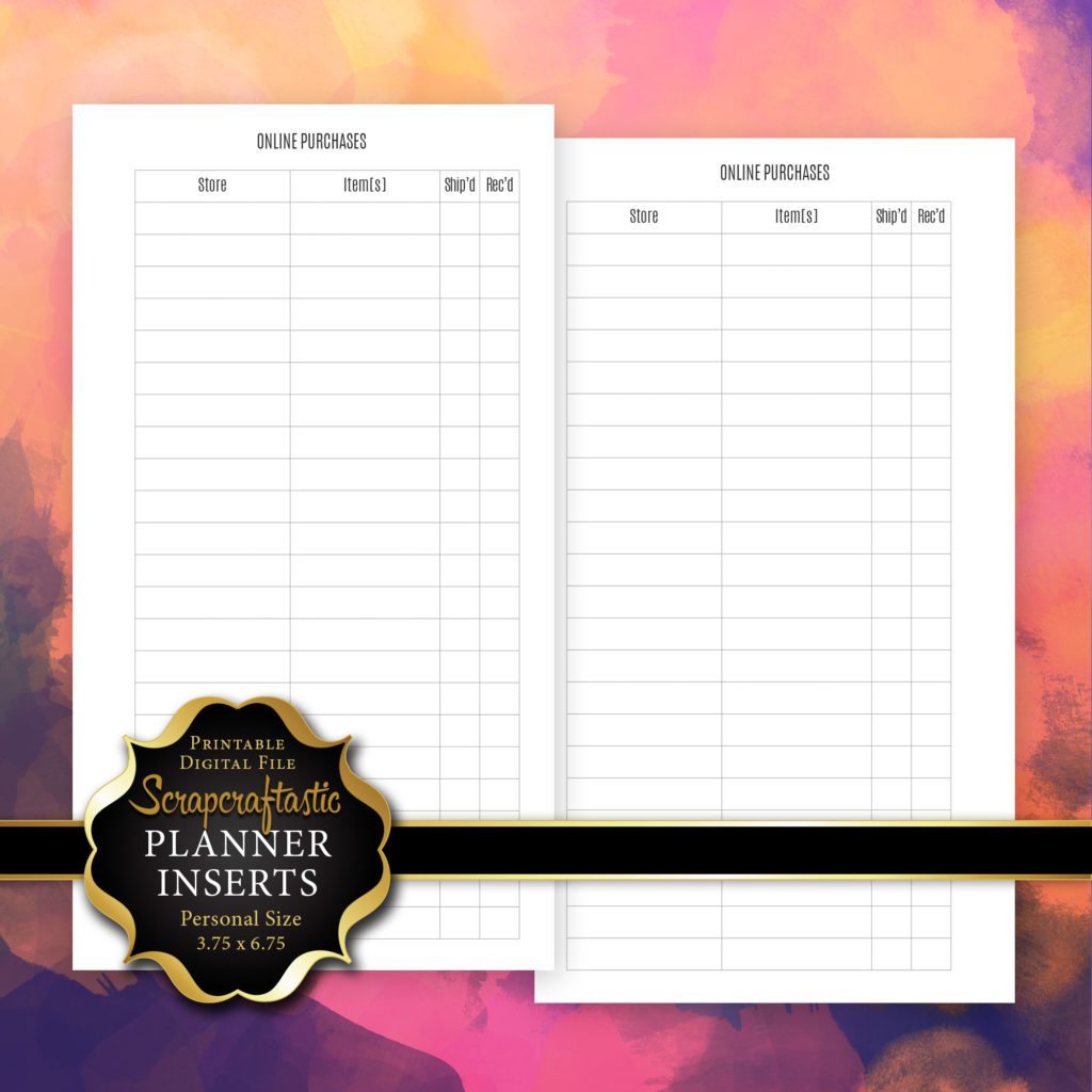 Online Purchase Tracker Planner Insert Refill | Personal Size Planner