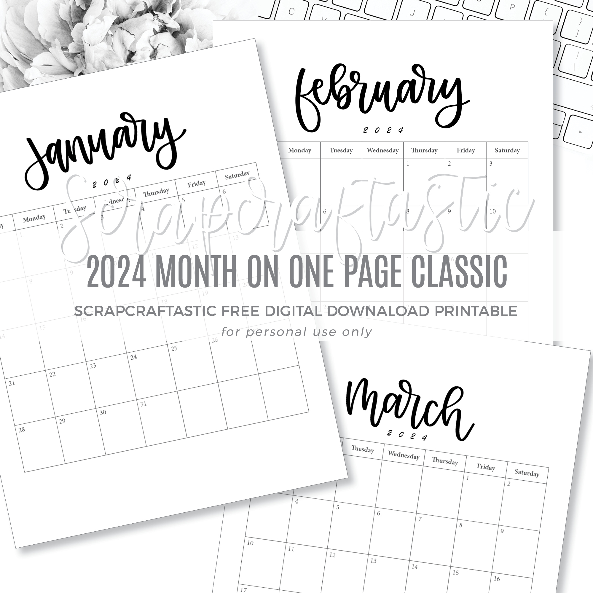 2024 Month On One Page Freebie